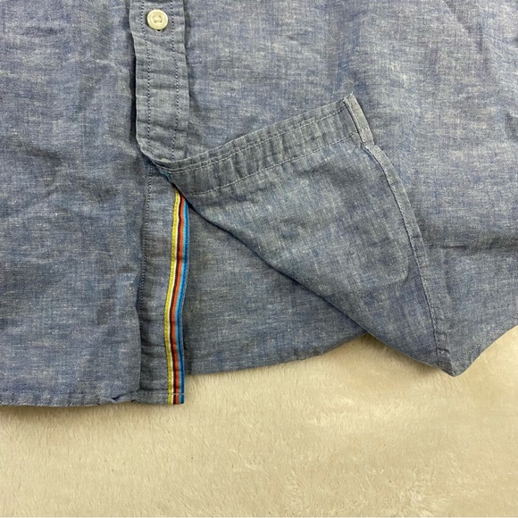 Tommy Hilfiger Shirt Men XL Chambray Short Sleeve Button Down Linen Blend - Picture 8 of 11